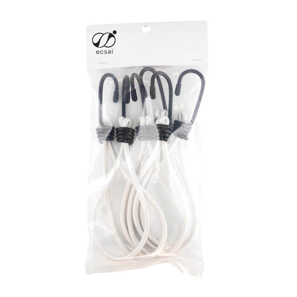 สายรัดยางยืดแบบห่วง ECSAI ตะขอเหล็ก ขนาด 6 มม. ยาว 15 ซม. สีขาว (แพ็ค 6 ชิ้น)